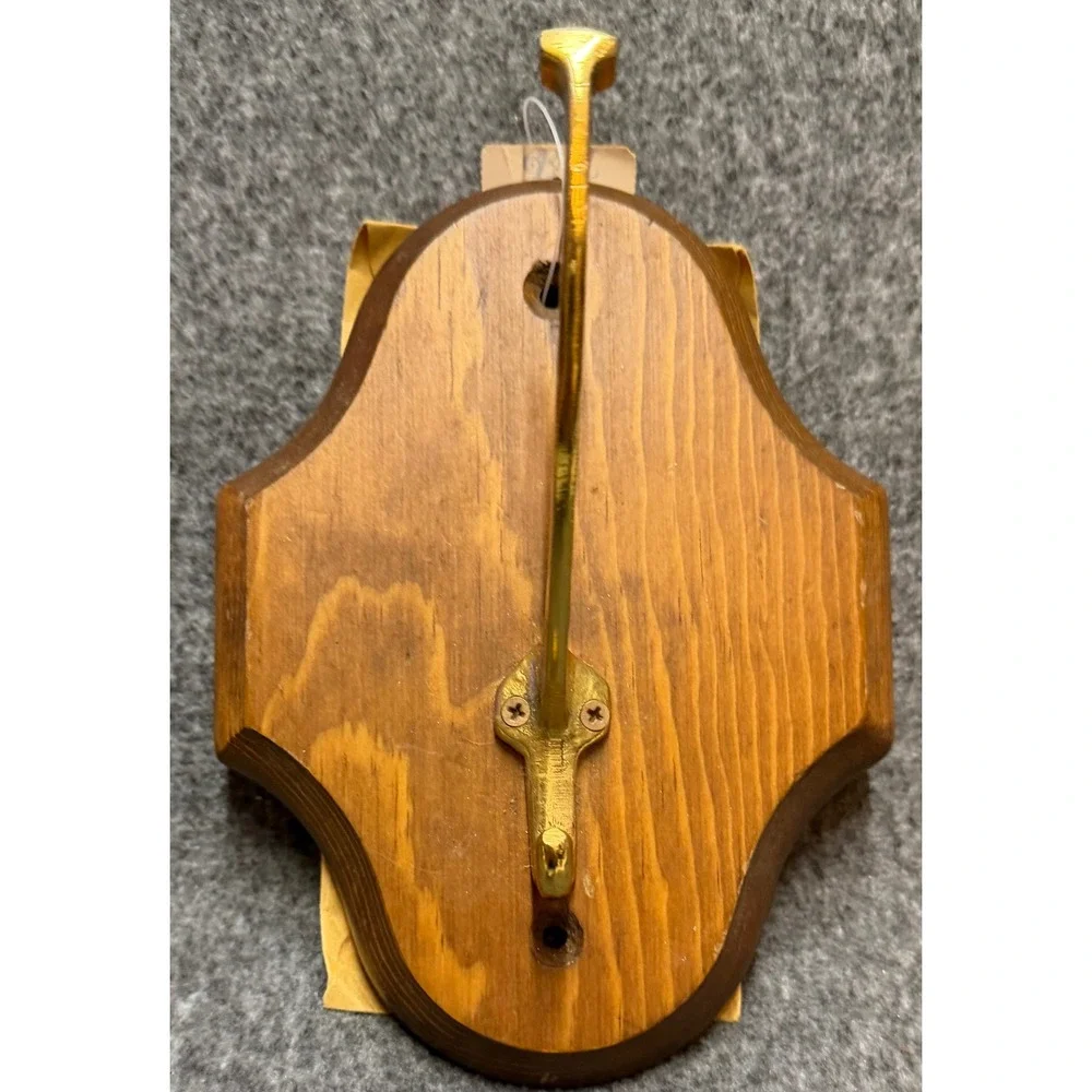 Cape Craftsmen Wood Brass Wall Hooks Set of 3 Vintage Plaque Coat Hat Hangers